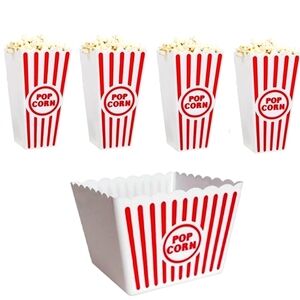 Red & White Striped Reusable Plastic Popcorn Containers-Set of 5